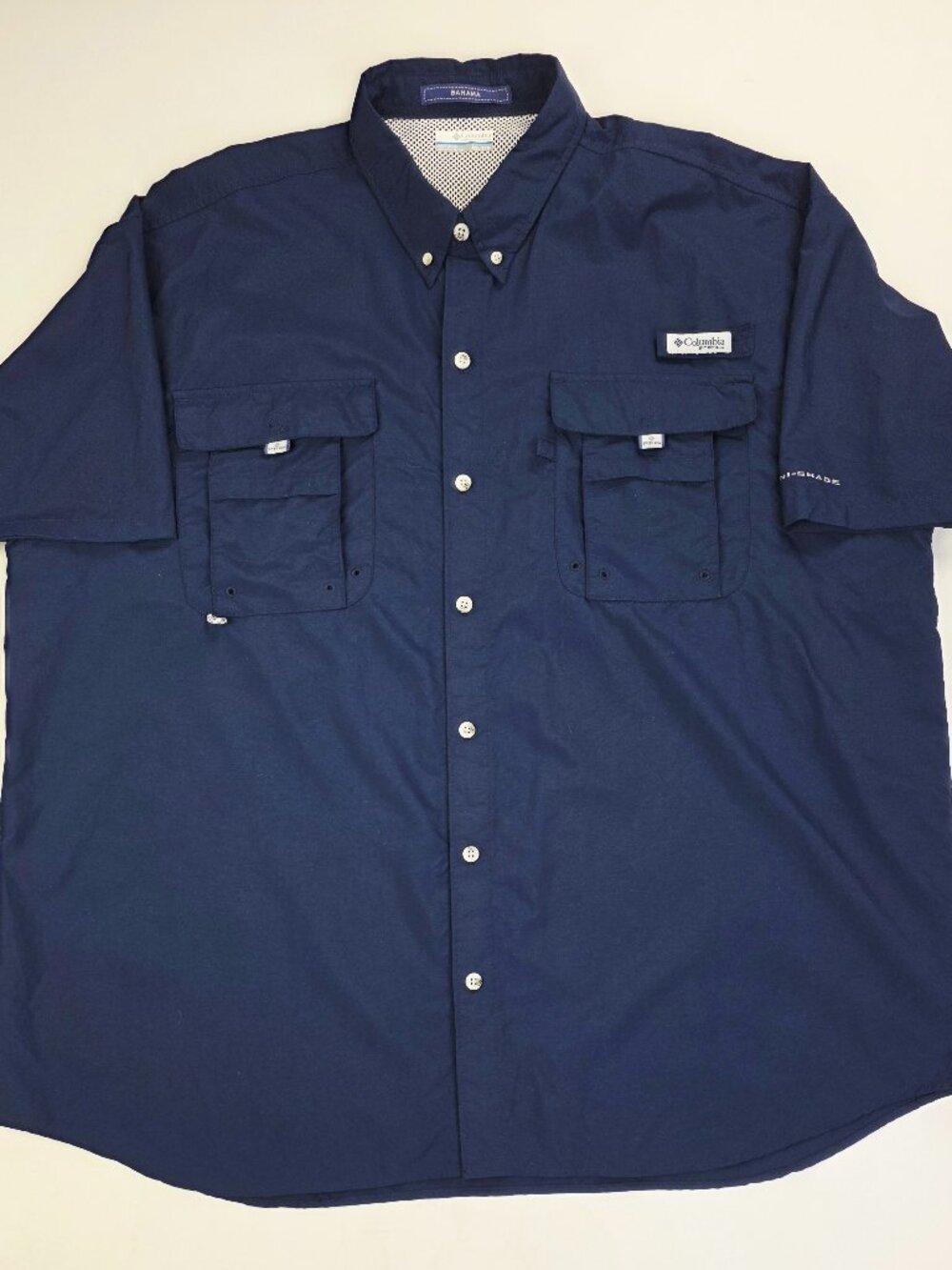 Columbia PFG Bahama Navy Short Sleeve Back Vent Mens Size 2XL Button Down Shirt